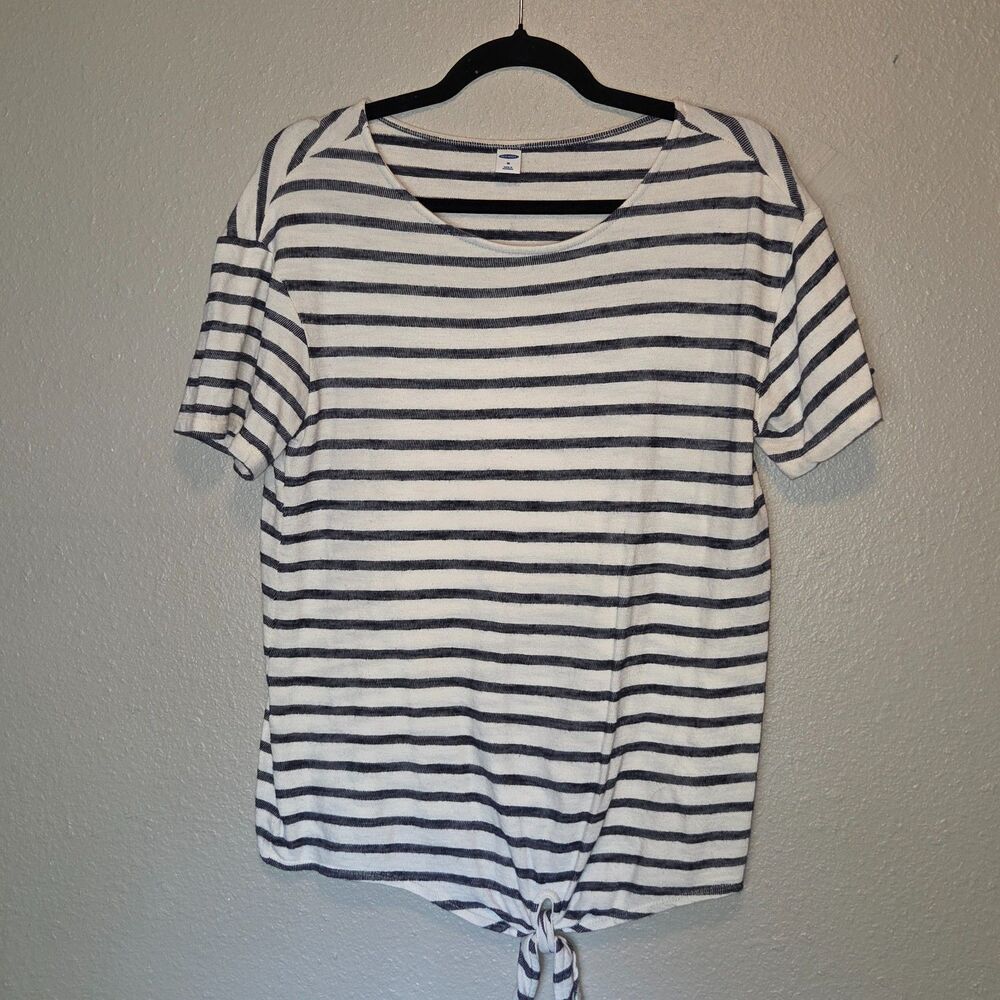 Old Navy Striped Tie Front Short Sleeve Top Navy White Medium